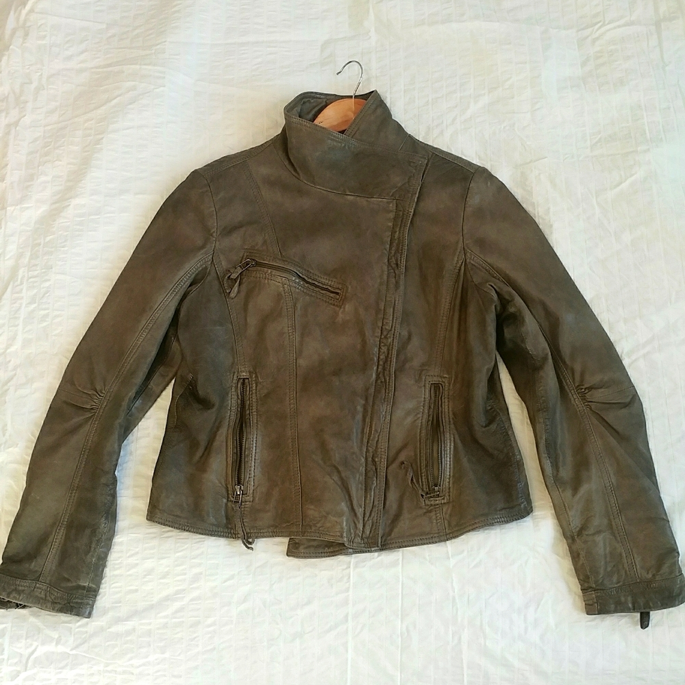Danier Olive Brown Leather Moto Jacket
